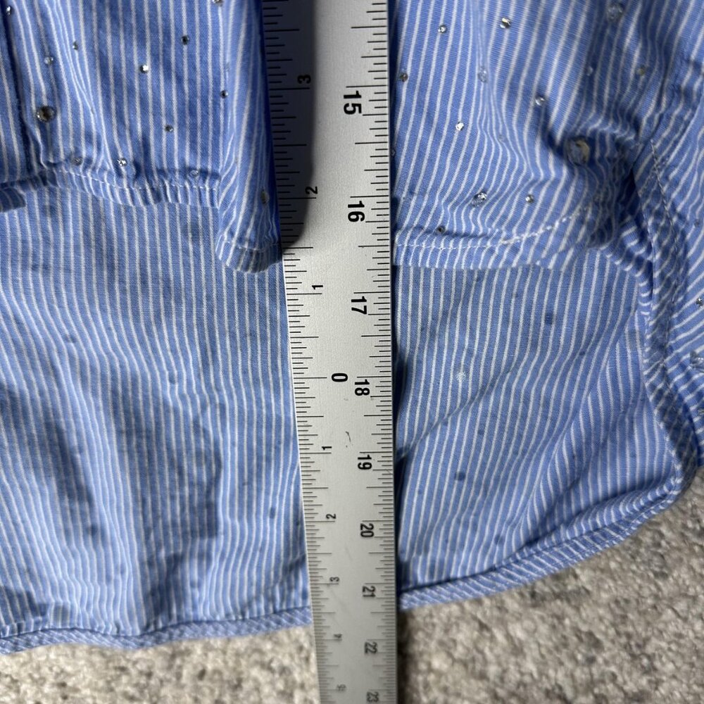 Sandro Shirt Womens Small Blue Striped Sequin Embellished High Low Button Blouse - Picture 3 of 6